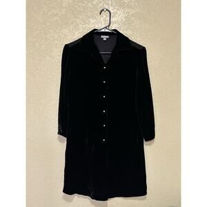 J Jill Black Velvet Button Up Dress Sz XS Long Sleeve EUC